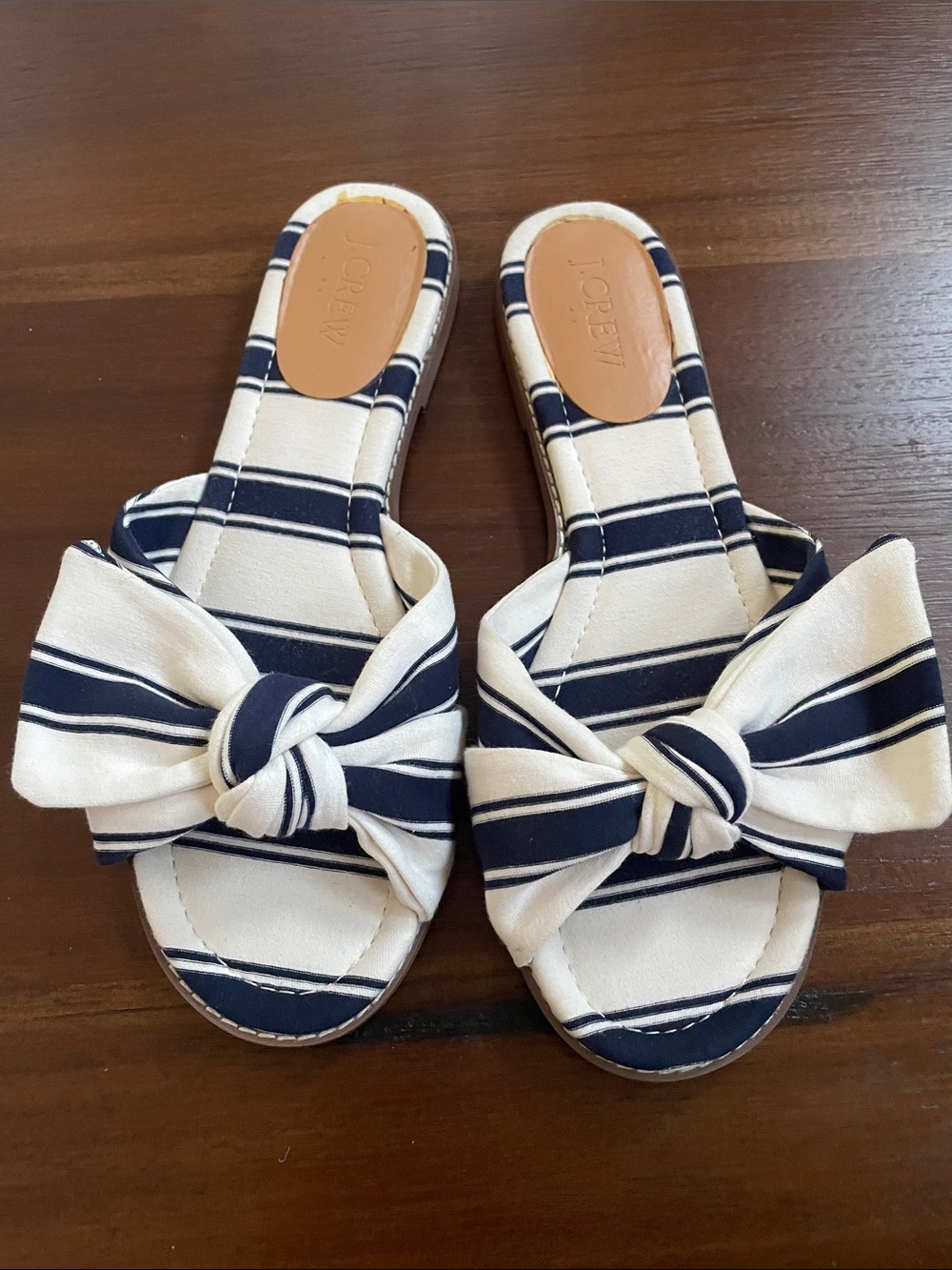 J Crew Navy White Stripe Bow Slide Sandals Size 8